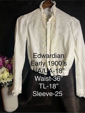 Victorian/Edwardian Lace Trim White Embroidered early 1900’s Blouse